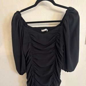Black Ruched Dress with Puff Sleeves